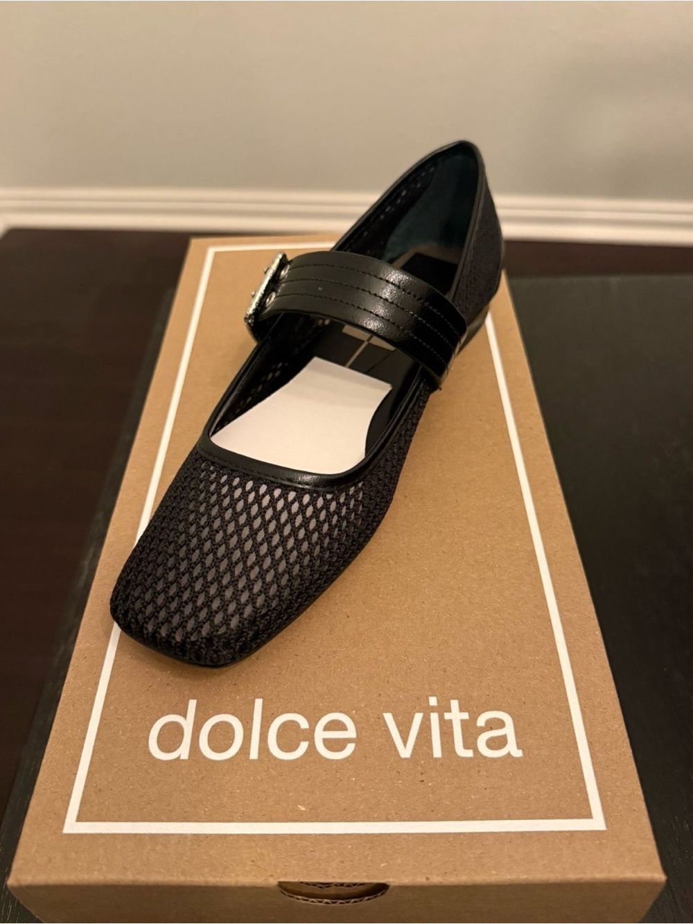 Dolce Vita Black Mesh Mary Jane Flat with Buckle Strap